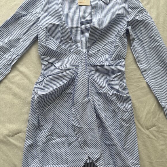 Choosy Dresses & Skirts - Blue and White Pinstripe Tie Front Shirt Dress NWT Size 2